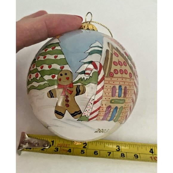 2003 Pier 1 Li Bien Gingerbread House Snowman Christmas Ornament Glass Holiday - Picture 2 of 8